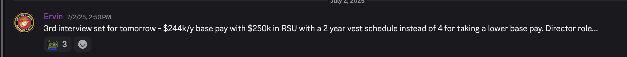 Discord testimonial showing real results