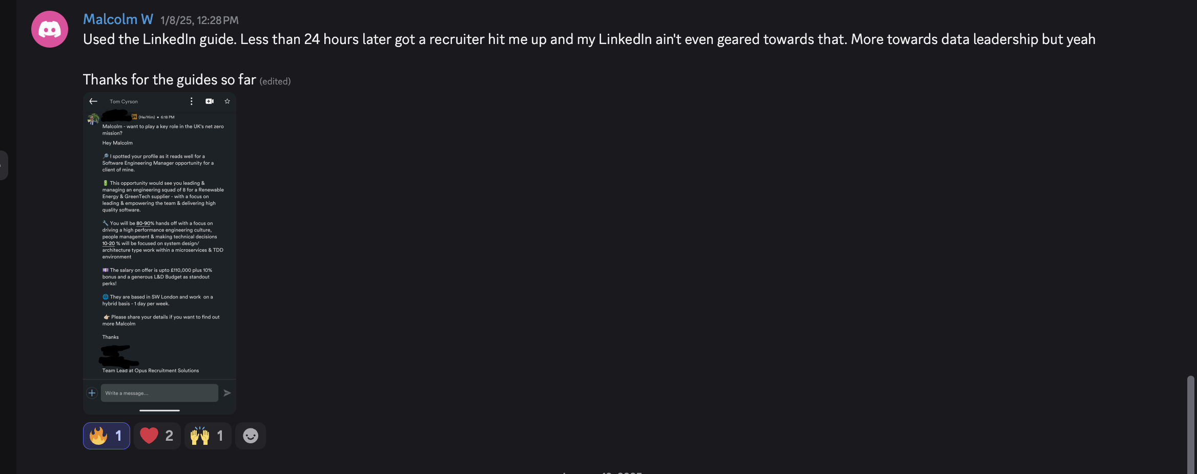 Real Discord testimonial from satisfied user